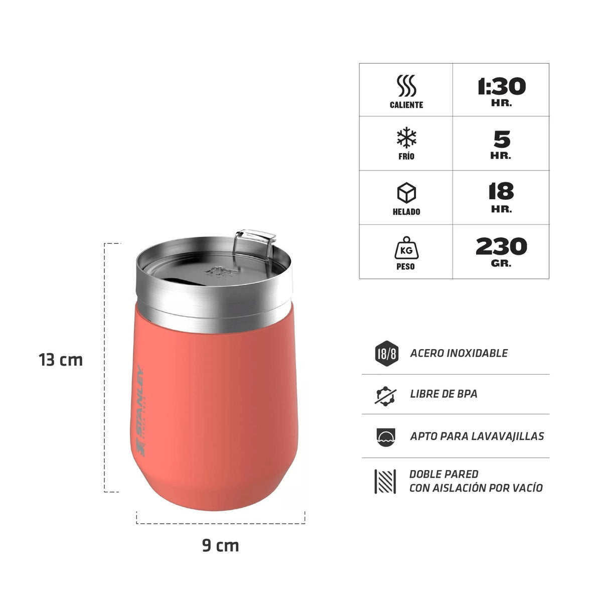 Stanley Vaso Everyday con tapa Coral 290ml