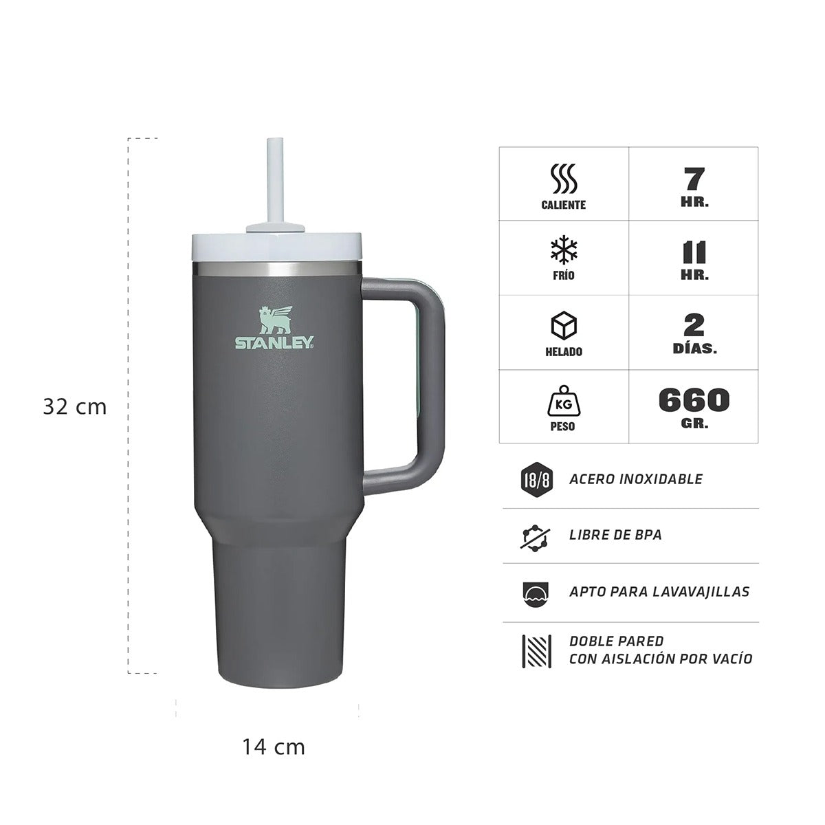 Stanley Quencher Negro grisáceo 1.18L